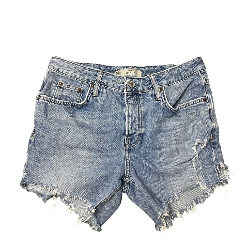 Topshop Moto Hayden Distressed Denim Shorts Light Wash Blue High Rise Cut Off